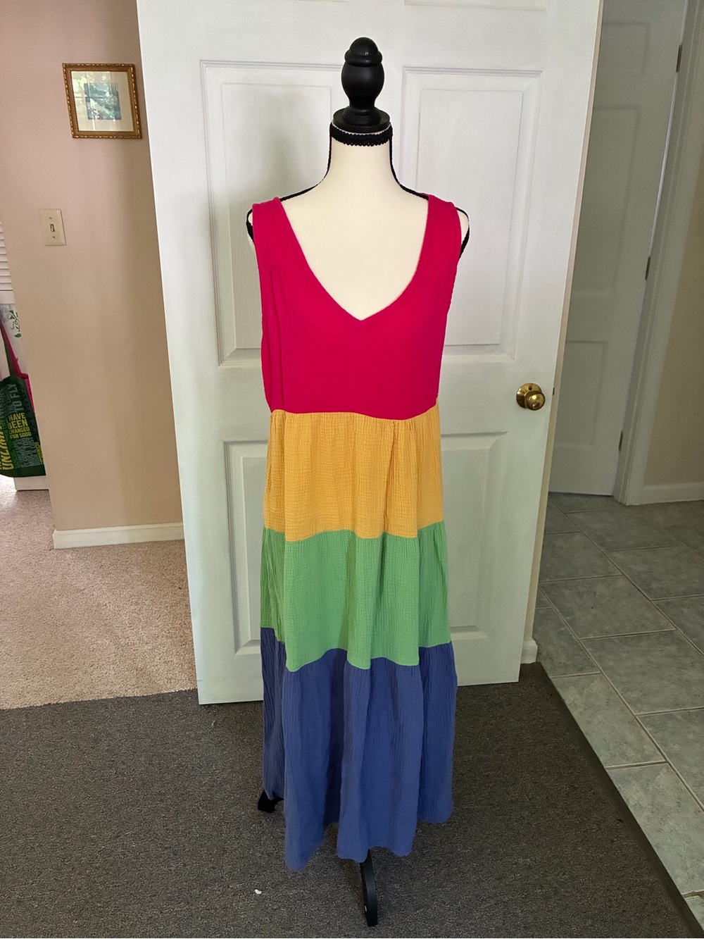 Marine Layer Corrine Rainbow Color Block Crepe Gauze Maci dress